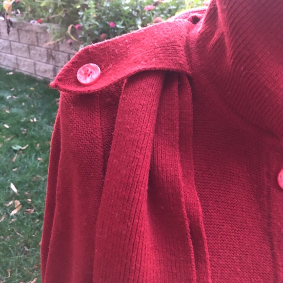 Vintage 70s Rust Cardigan Attached Scarf | Twee Librarian Core | Vegan Knit - Picture 3 of 6